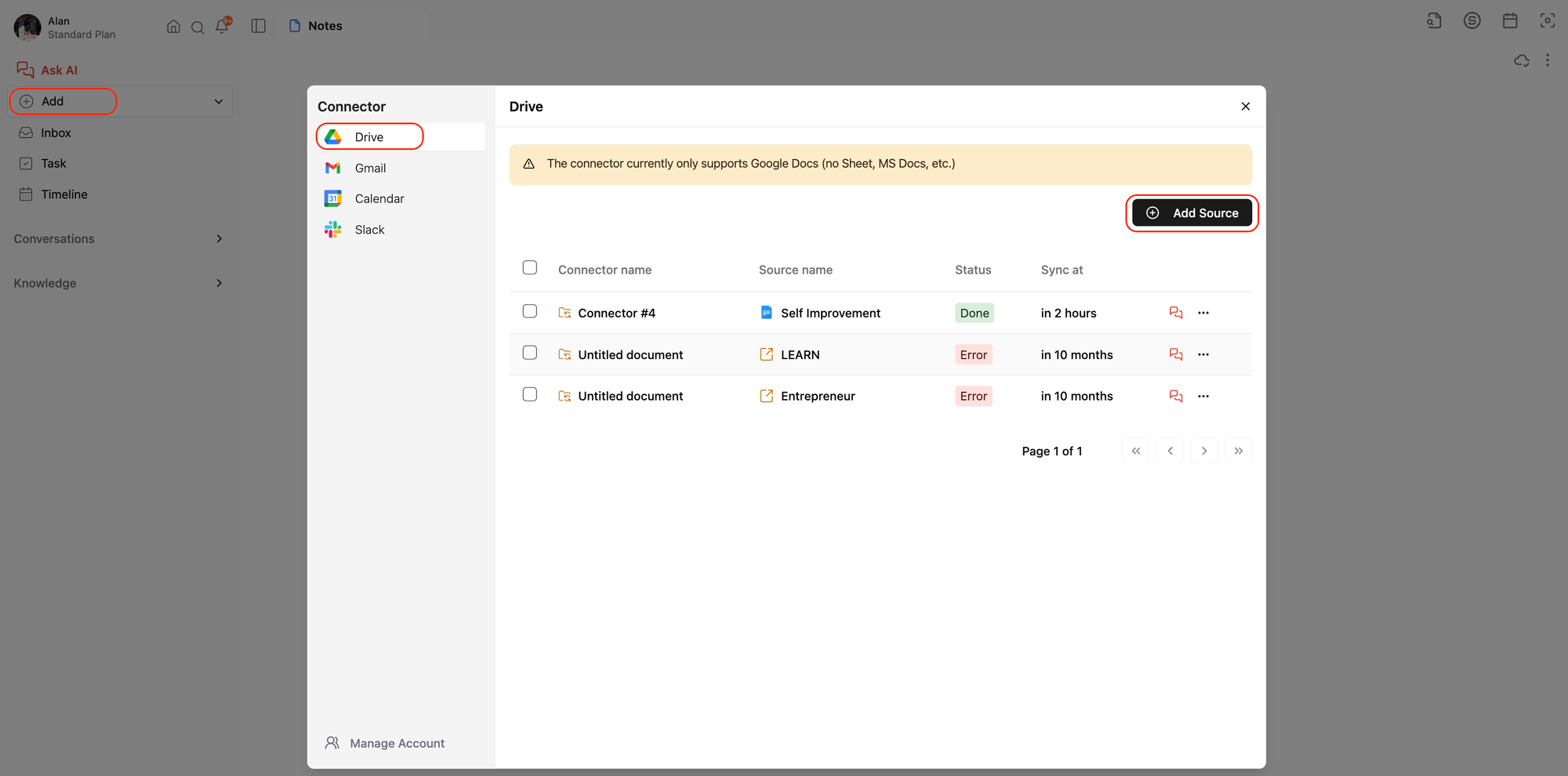 Connect Google Drive to Saner.AI