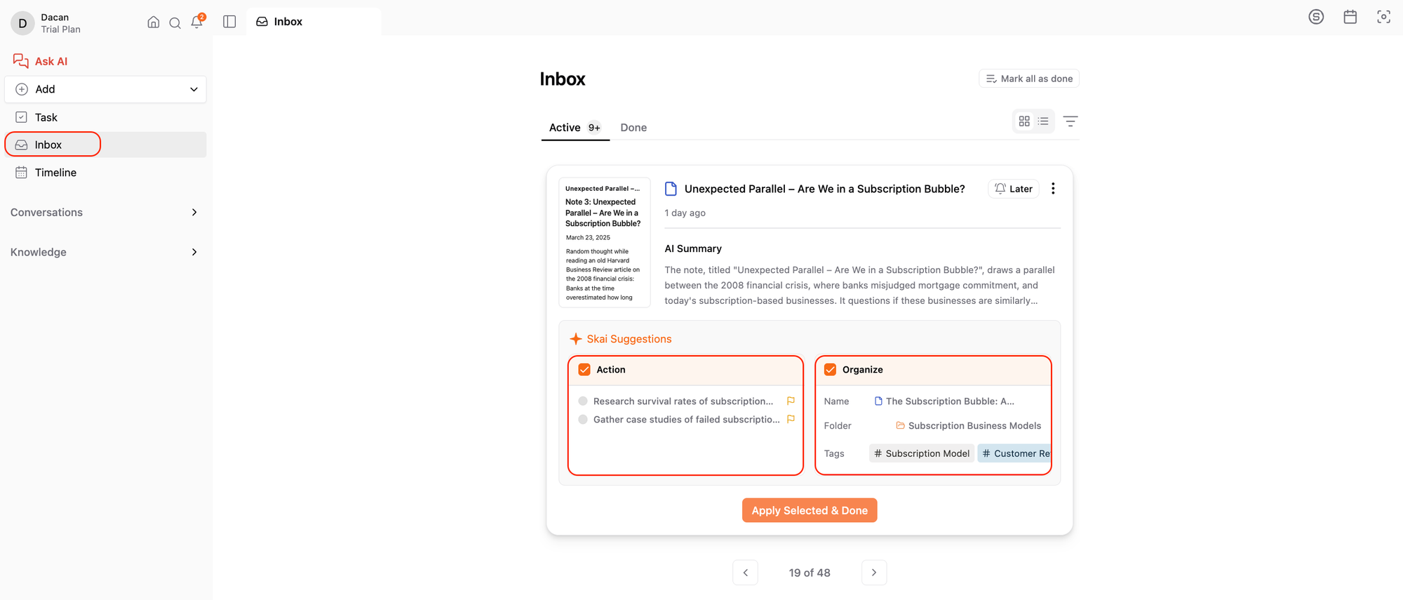 Inbox on Saner.AI